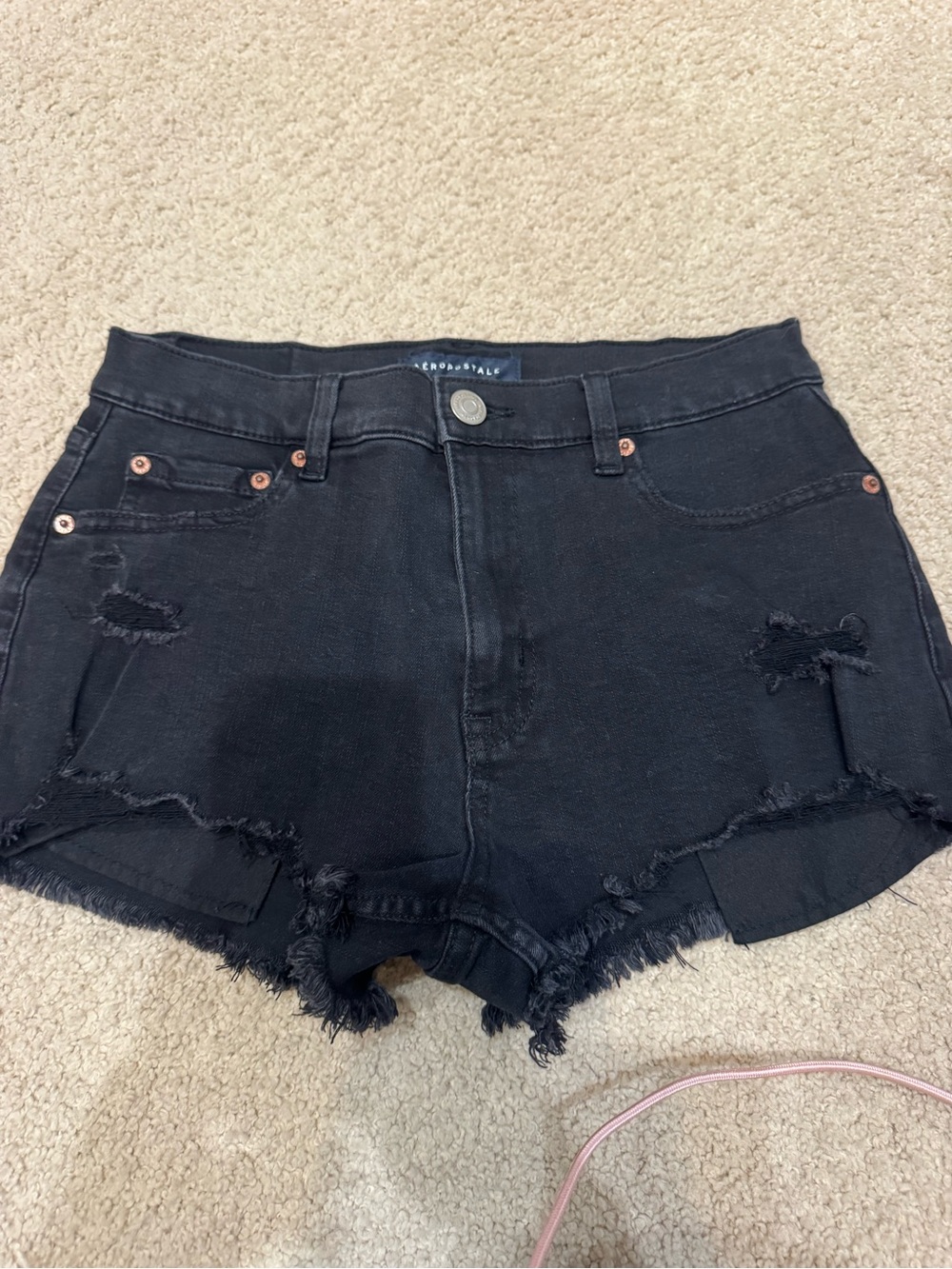 Aeropostale Black Distressed Frayed Hem Jean Shorts
